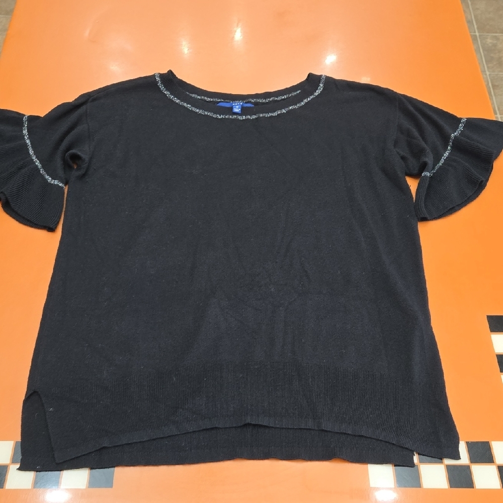 Apt. 9 Black Sweater with Silver Accents And Ruffle Short Sleeves, Size M